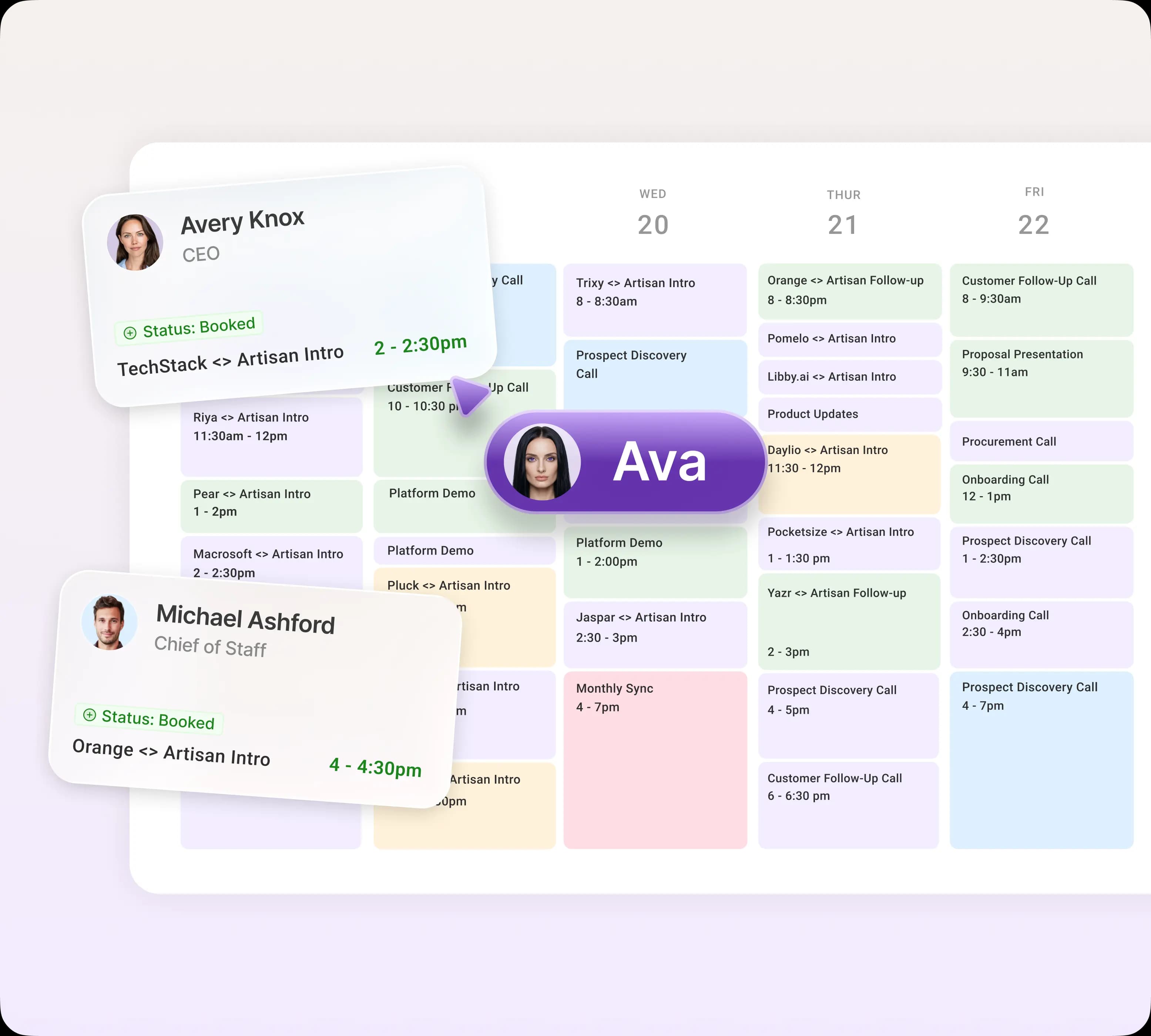 Ava books meetings onto your team's calendars
