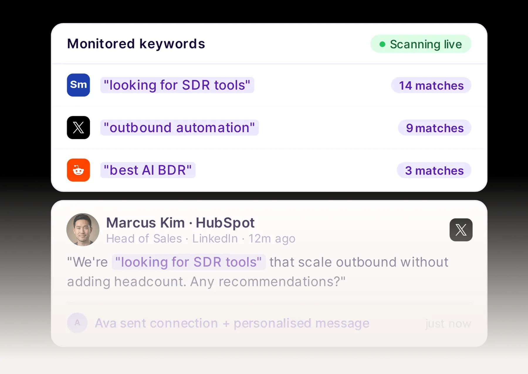 Monitor social platforms for posts with keywords