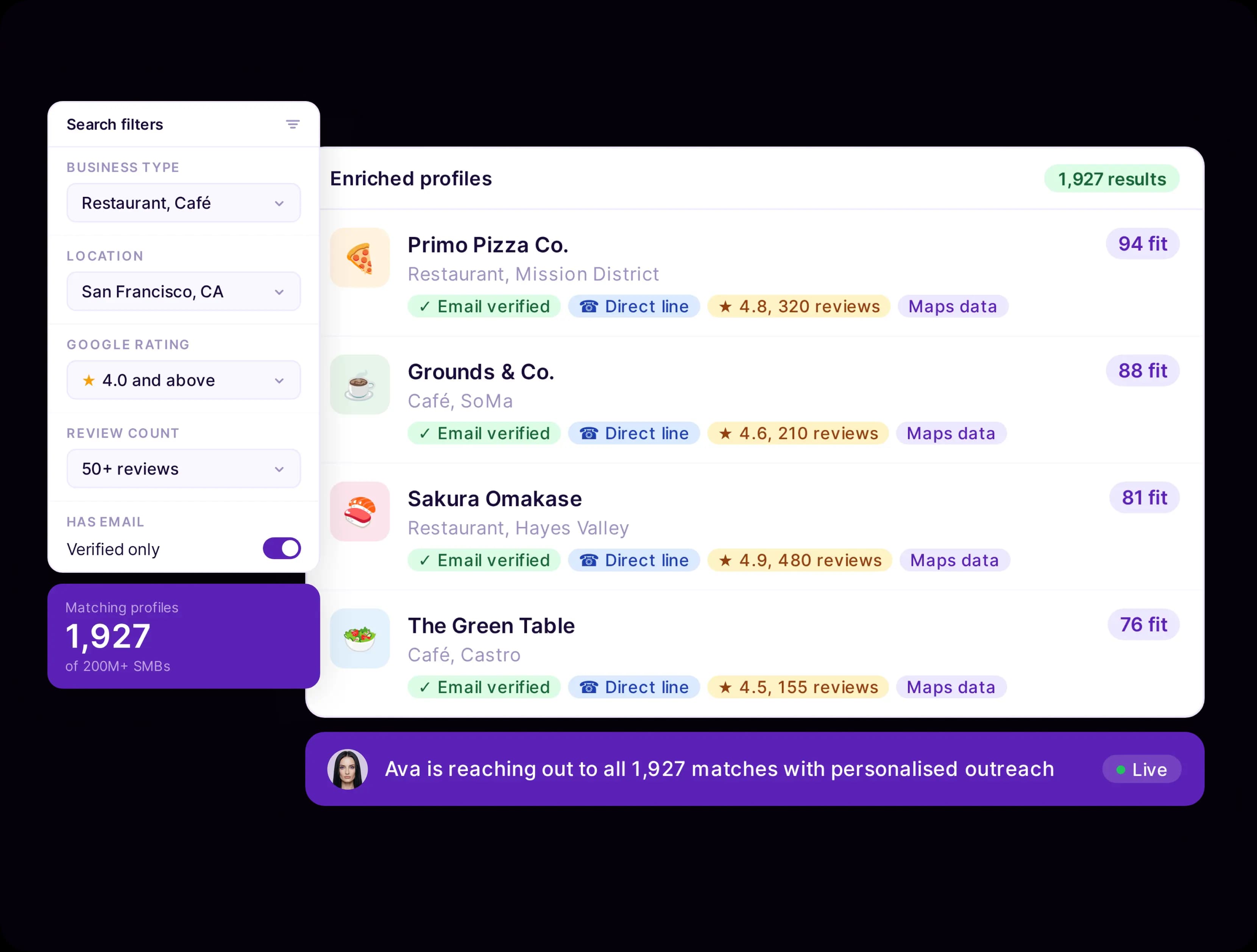 Local business lead enrichment dashboard