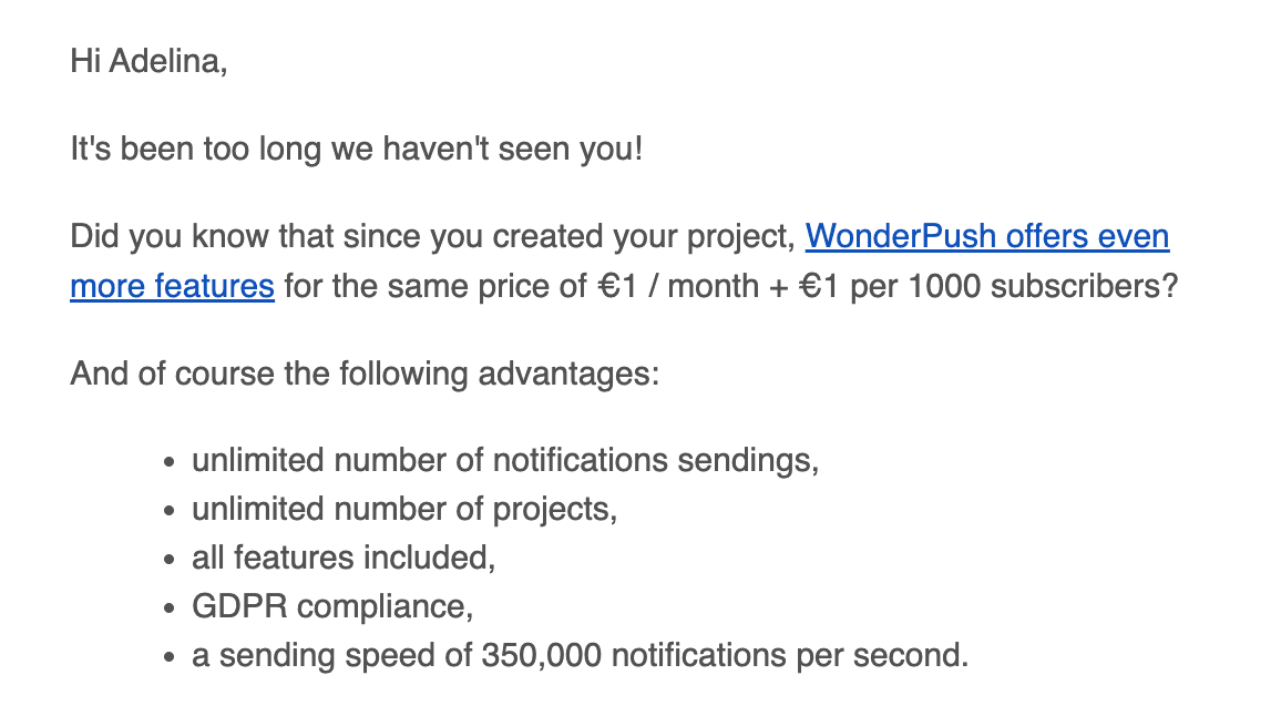 Win-Back Email Example