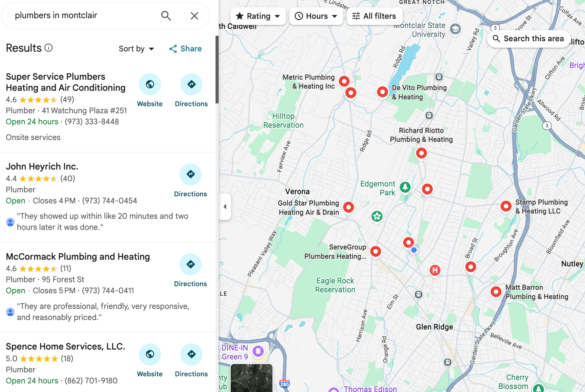 Plumbers in Montclair Google Local Business Search