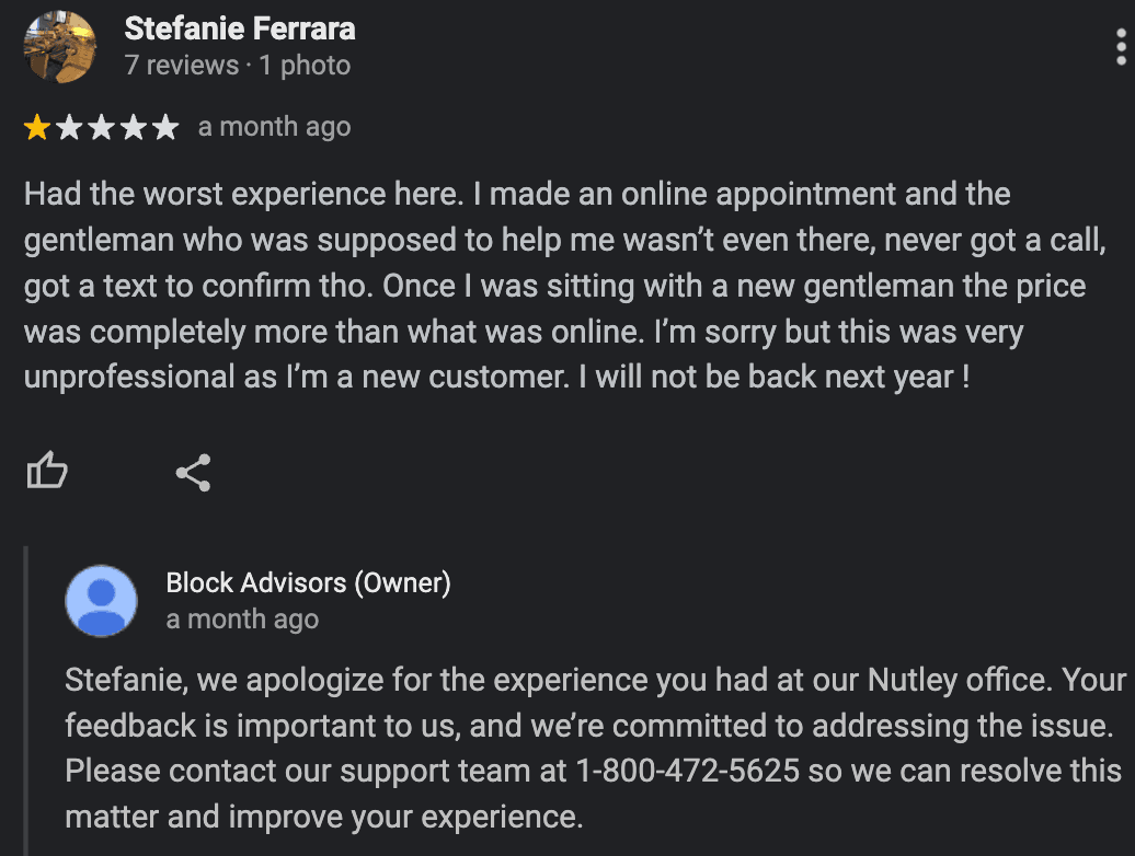 Negative Google Review