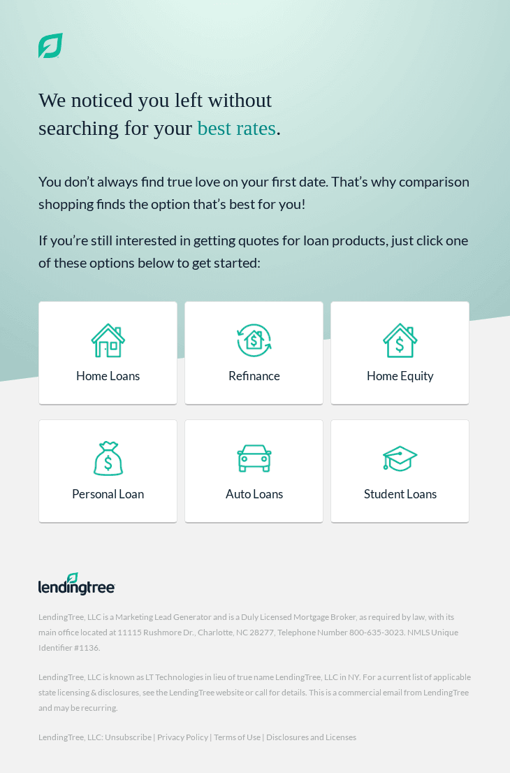 Lending Tree Abandoned Cart Email