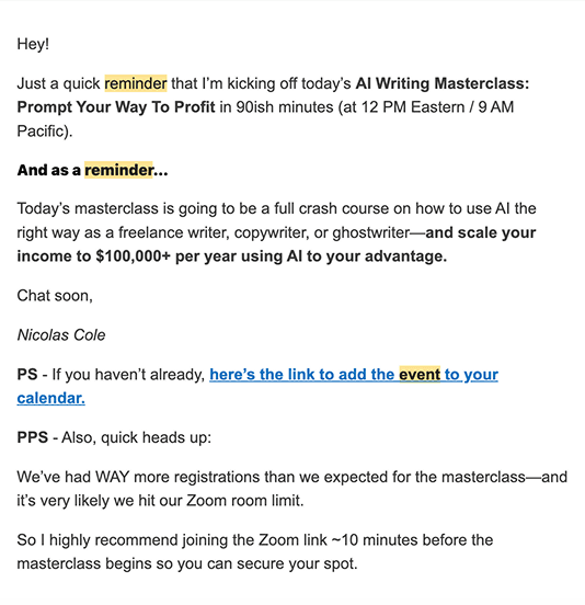 Event Reminder Email