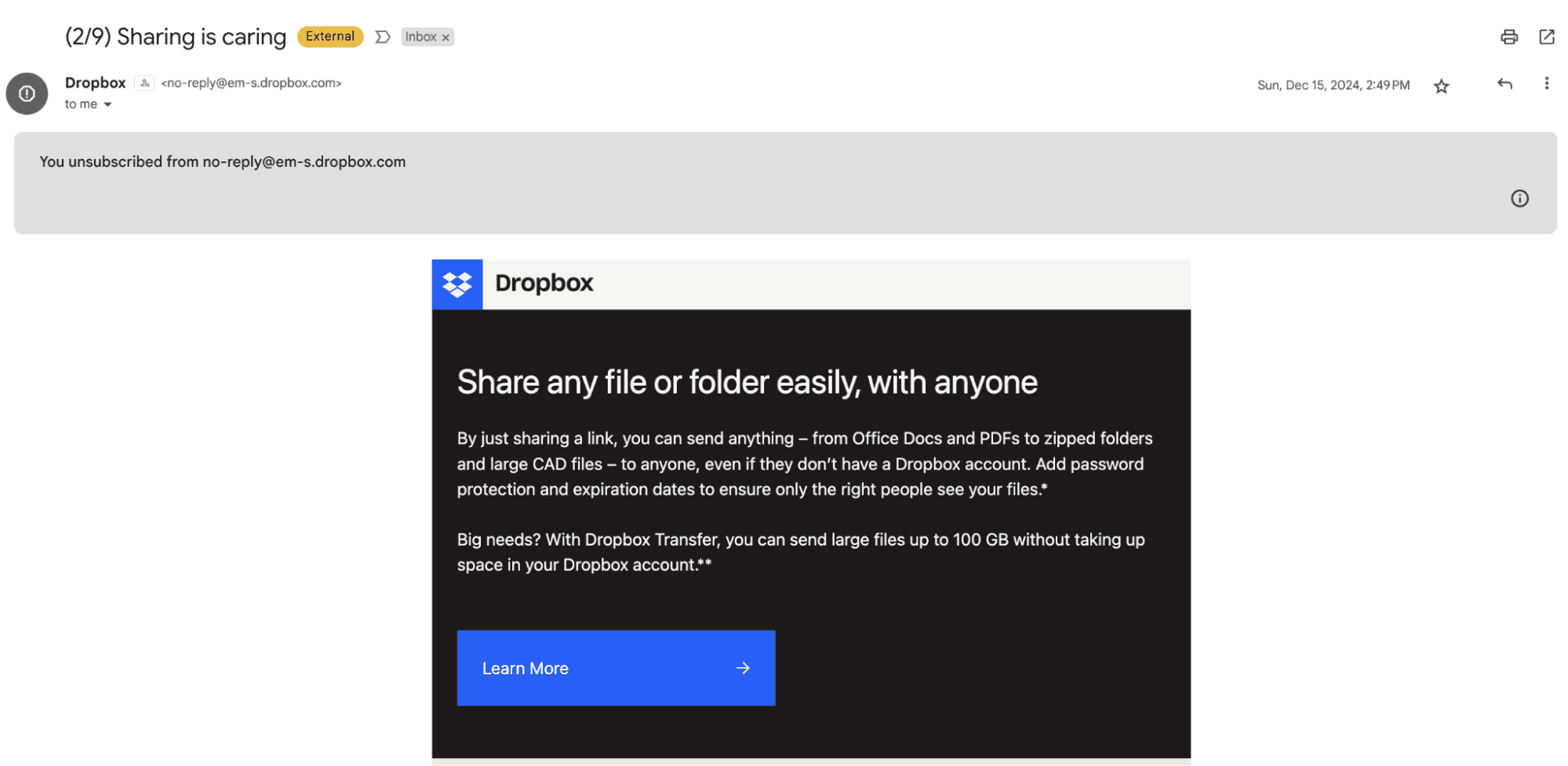 Dropbox Automated Email