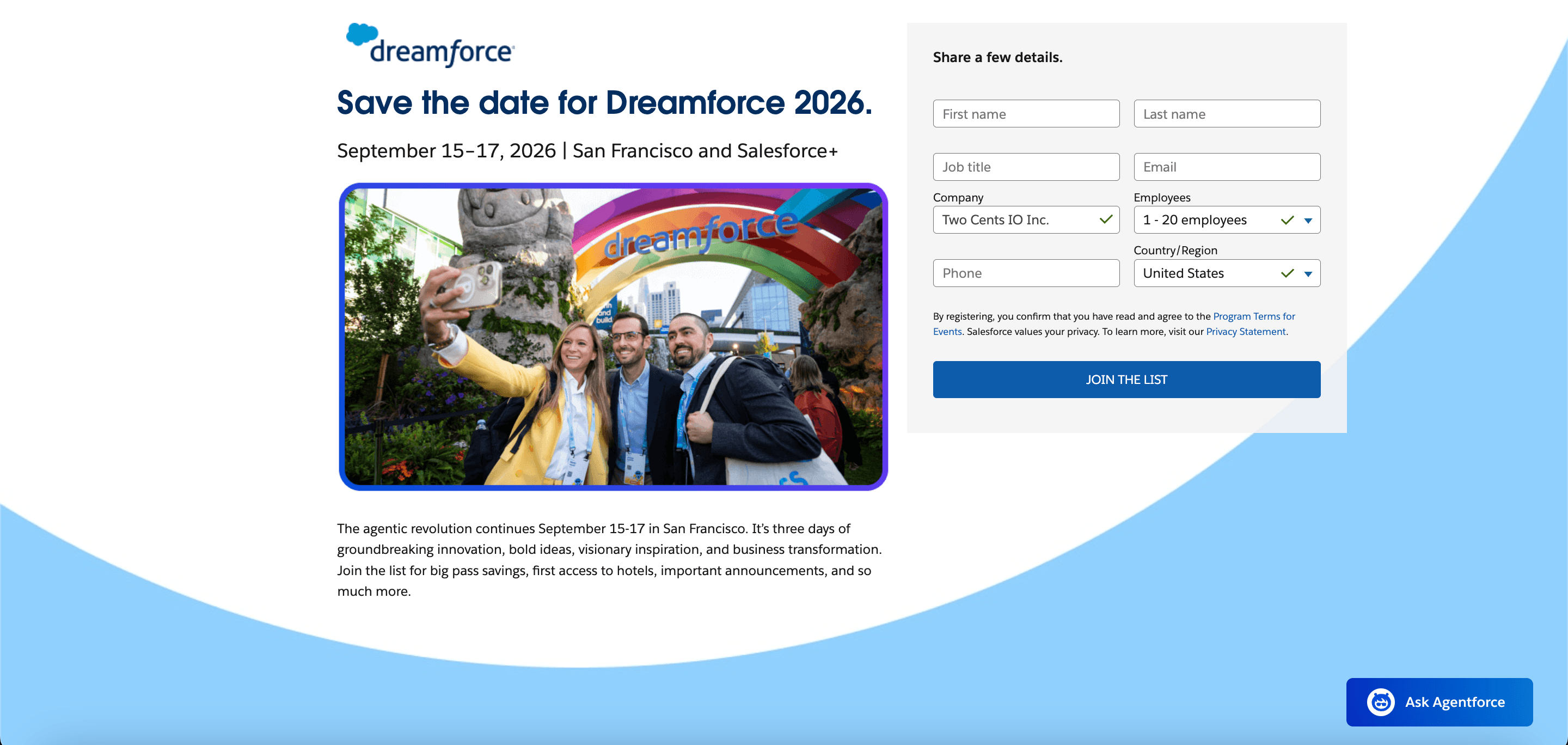 Dreamforce 2026 Registration Page