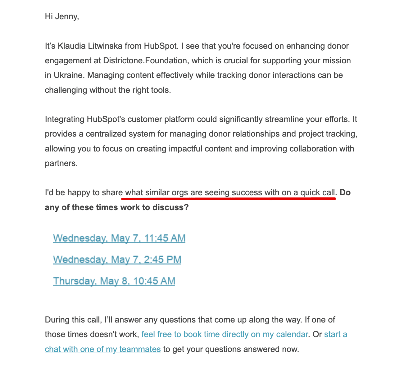 HubSpot Example Email