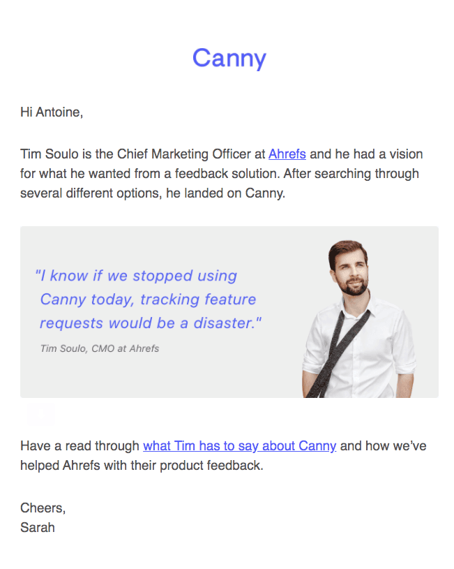 Canny Testimonial Email