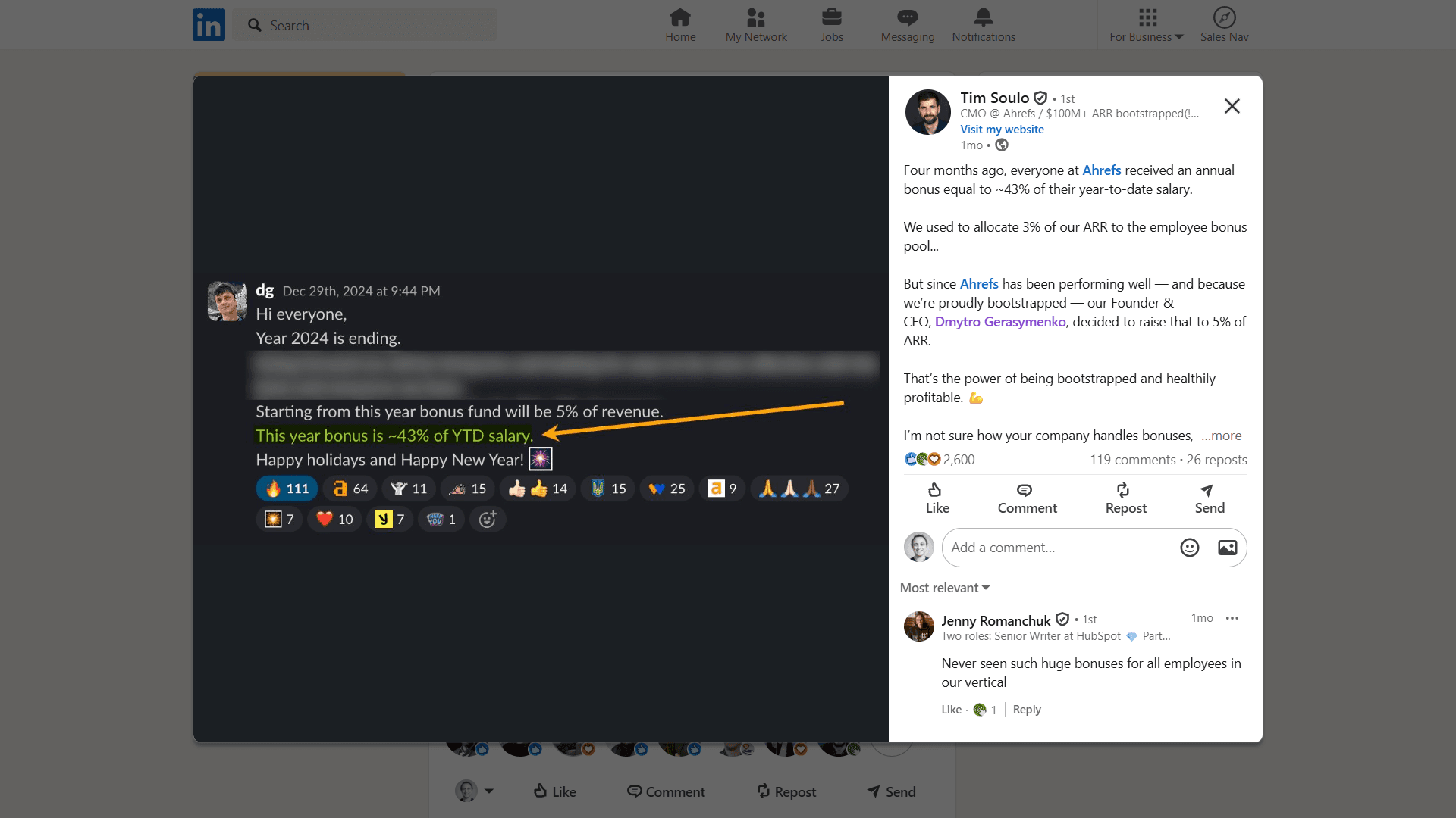 Ahrefs LinkedIn Post