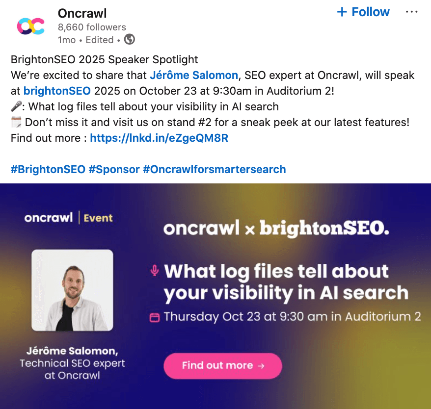 Oncrawl Sponsorship Activation