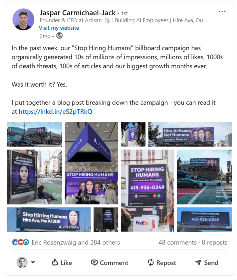 Jaspar's LinkedIn Post