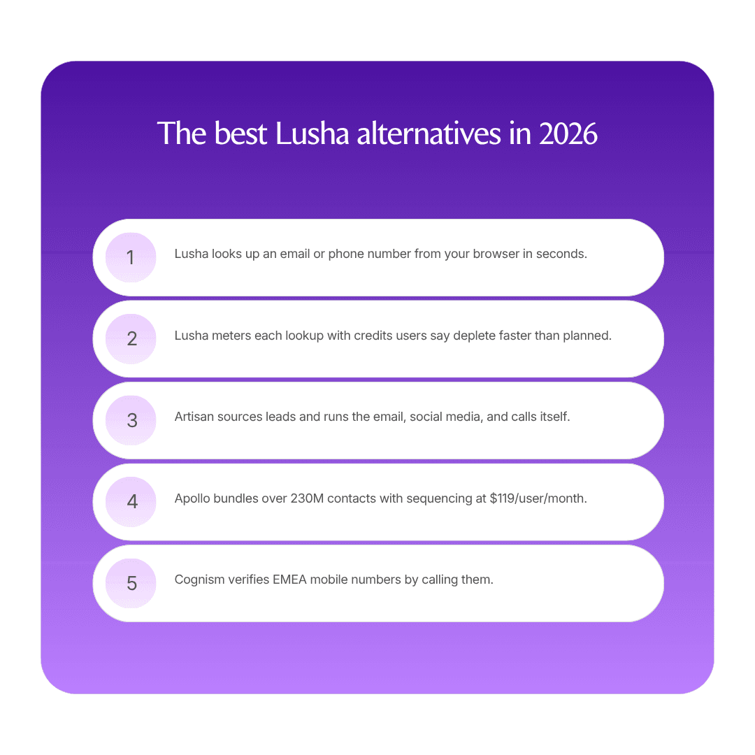 The best Lusha alternatives in 2026 infographic