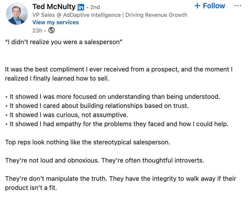 LinkedIn Post Example (Ted McNulty)