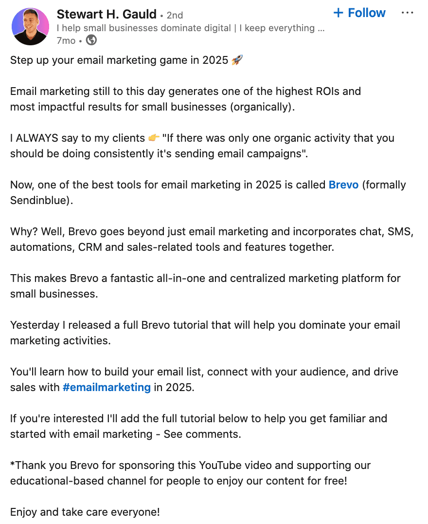 Brevo LinkedIn Post
