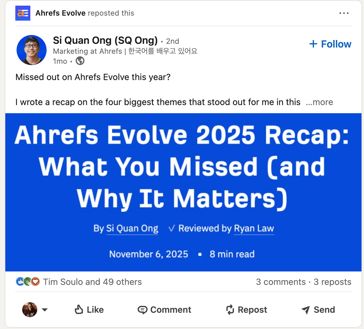 Blog Recap LinkedIn Post Example