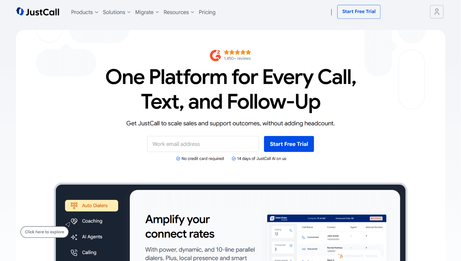Justcall Homepage