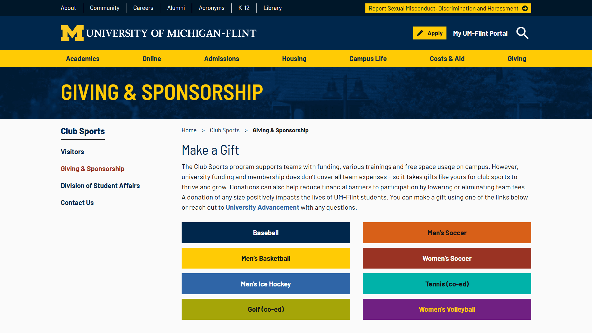 University of Michigan Sponsorship Page