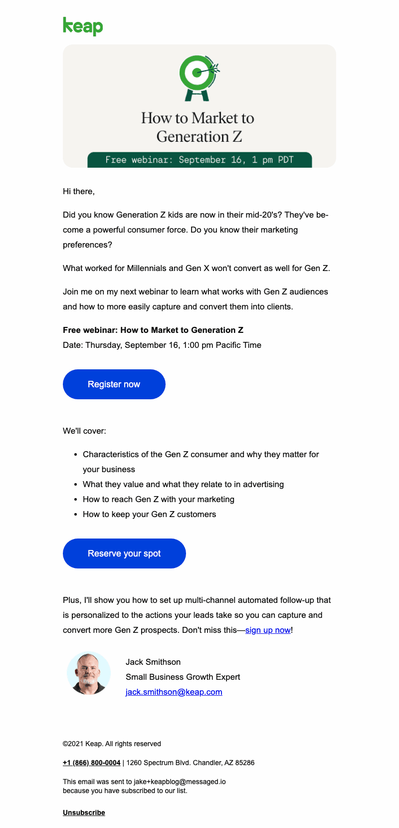 Keap Educational Email