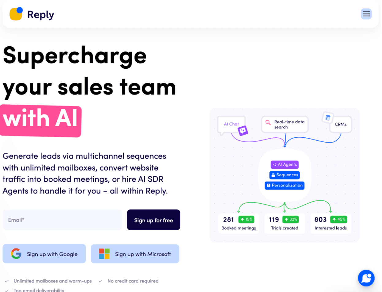 Reply.io homepage