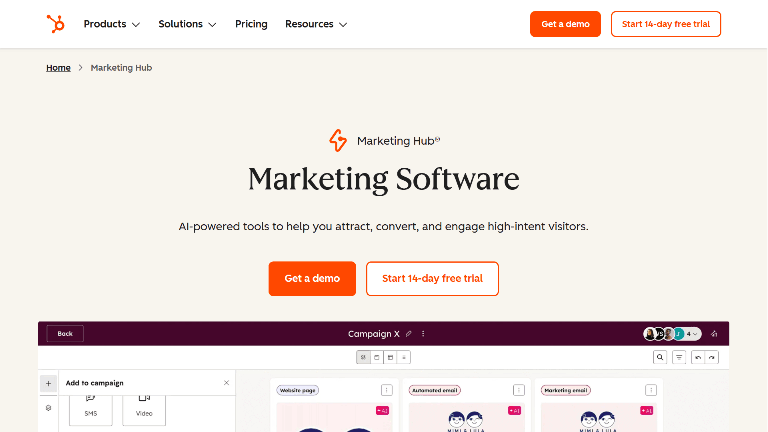 HubSpot (Marketing Hub) Homepage