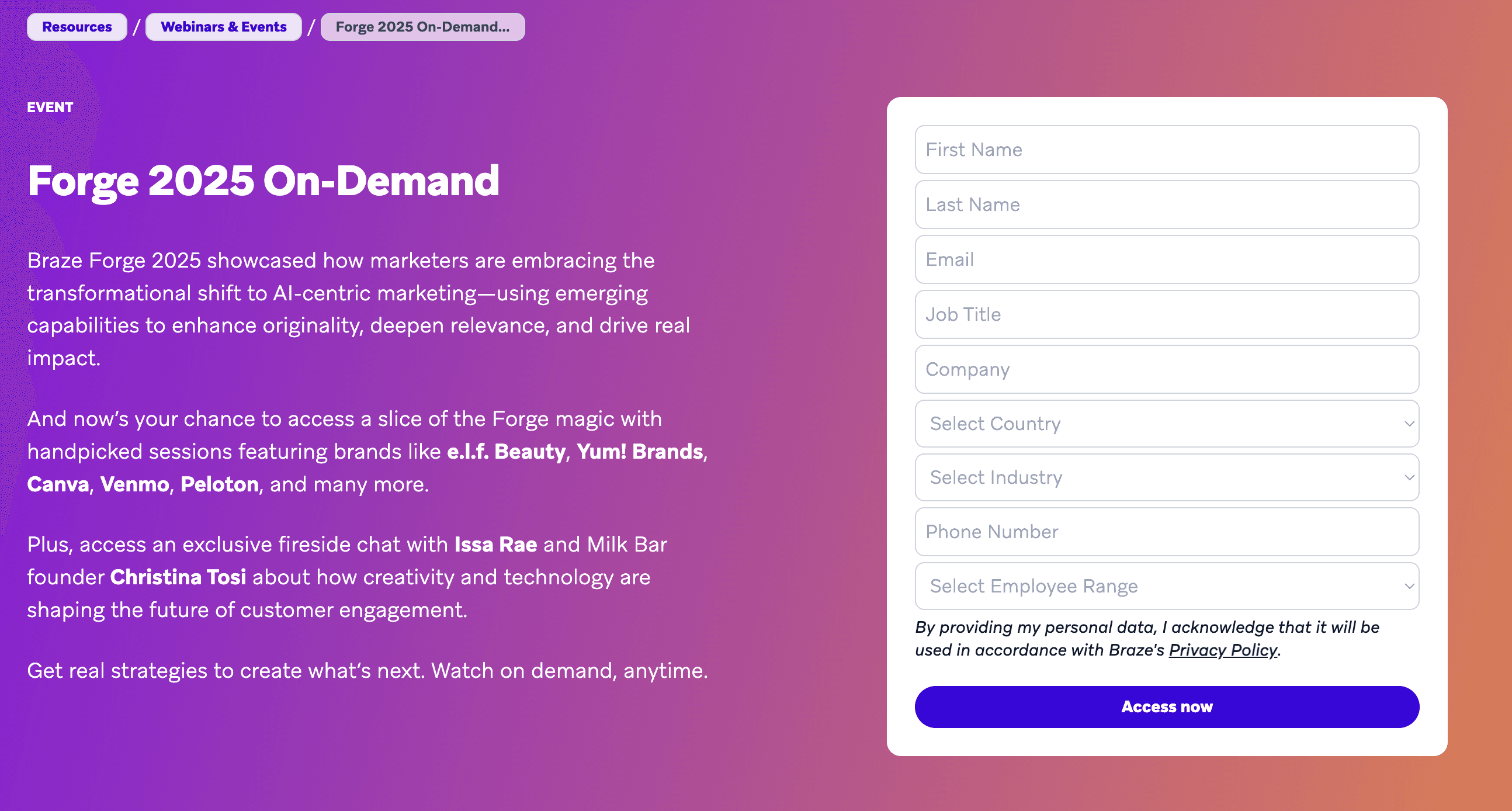 Braze Post-Event Page