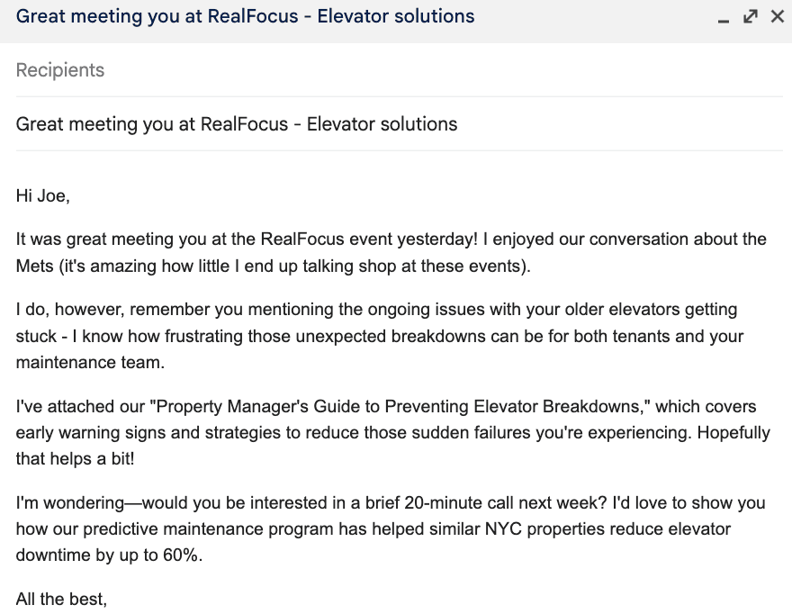 After-Event Outreach Email Example