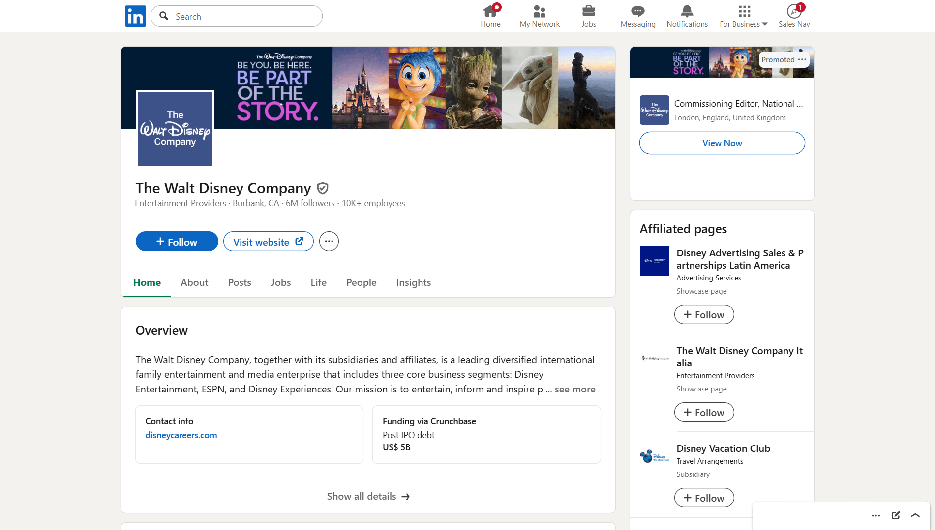 Disney LinkedIn Profile