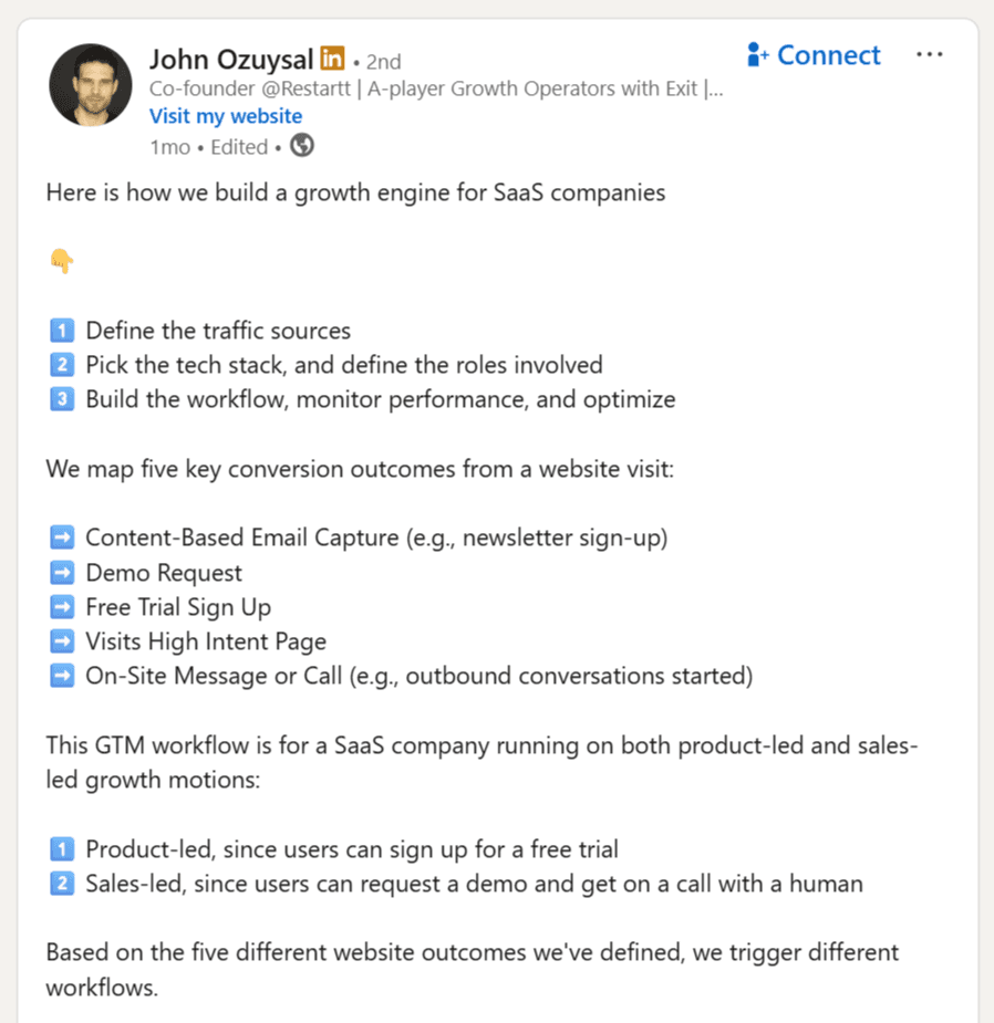 John Ozuysal LinkedIn Post on Conversion Metrics