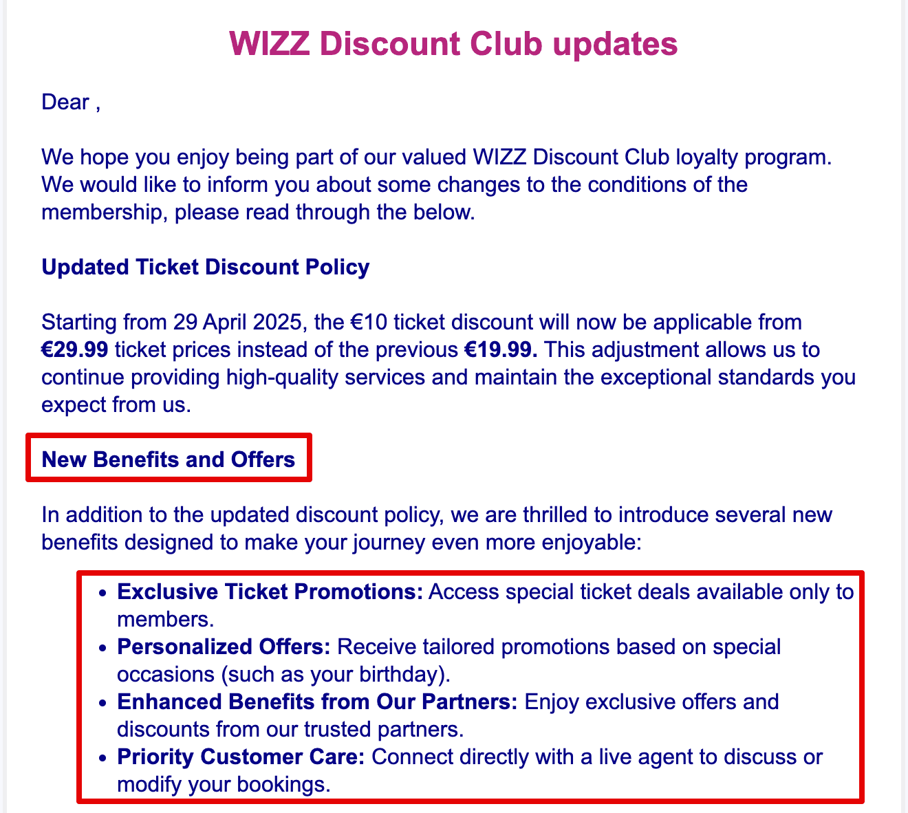 WizzAir Discount Club Email