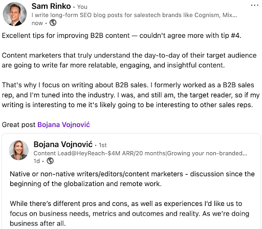 LinkedIn Post Example (Sam Rinko)