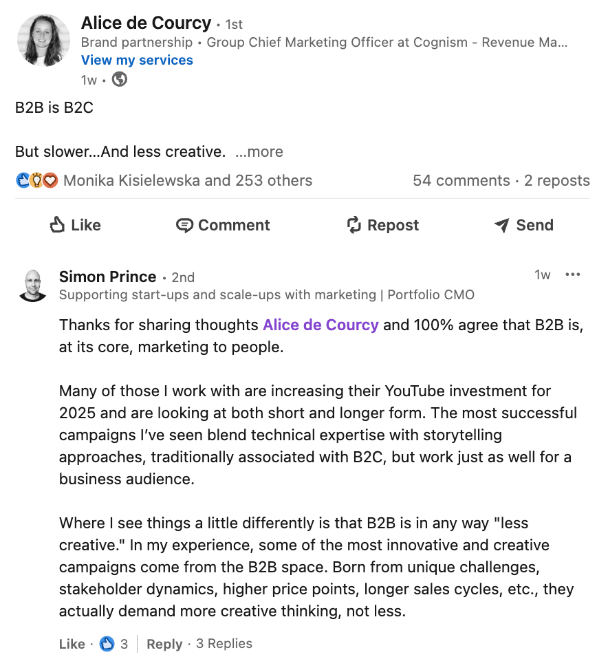 LinkedIn Post (Alice de Courcy)