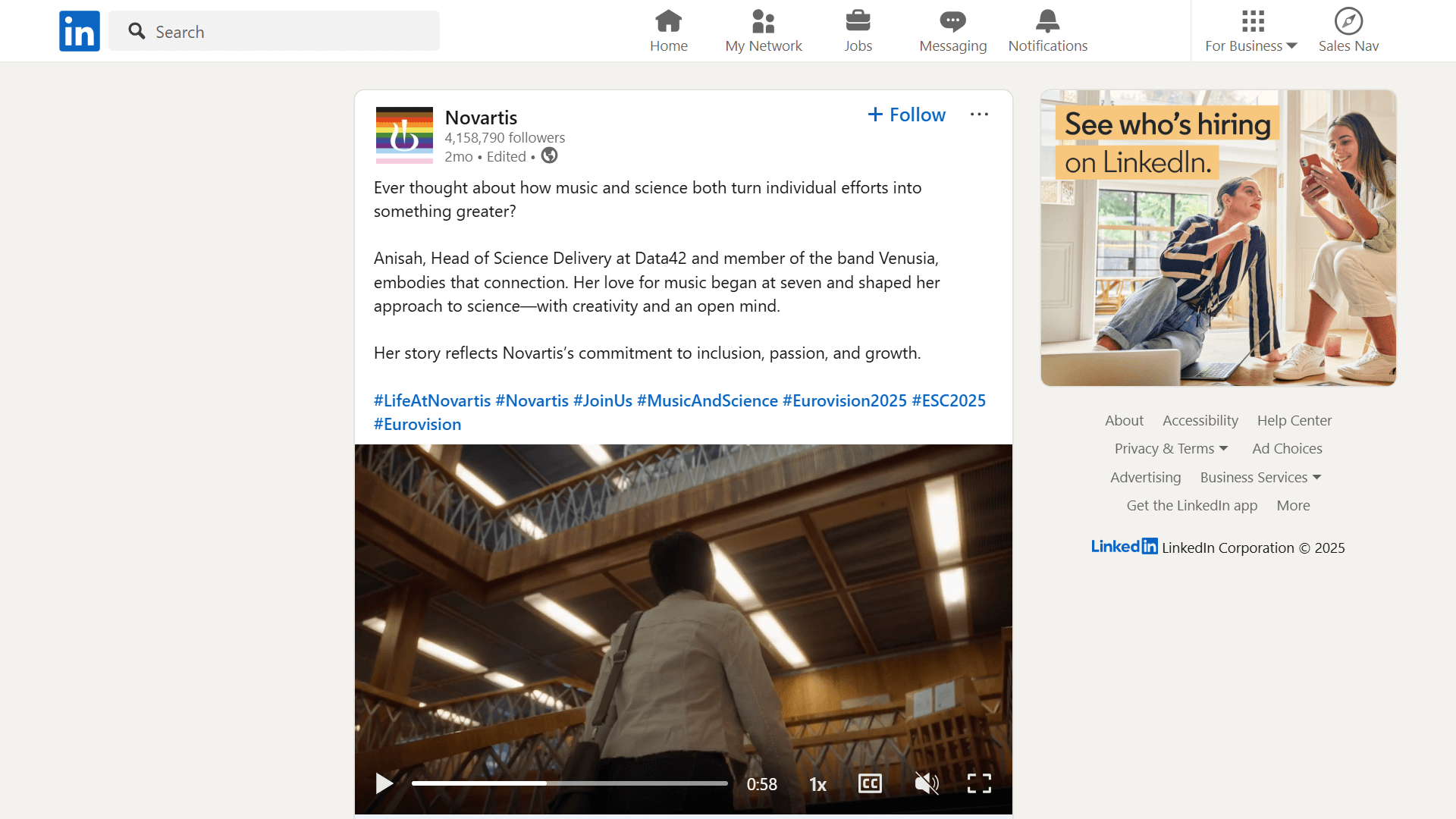 LinkedIn Novartis Post