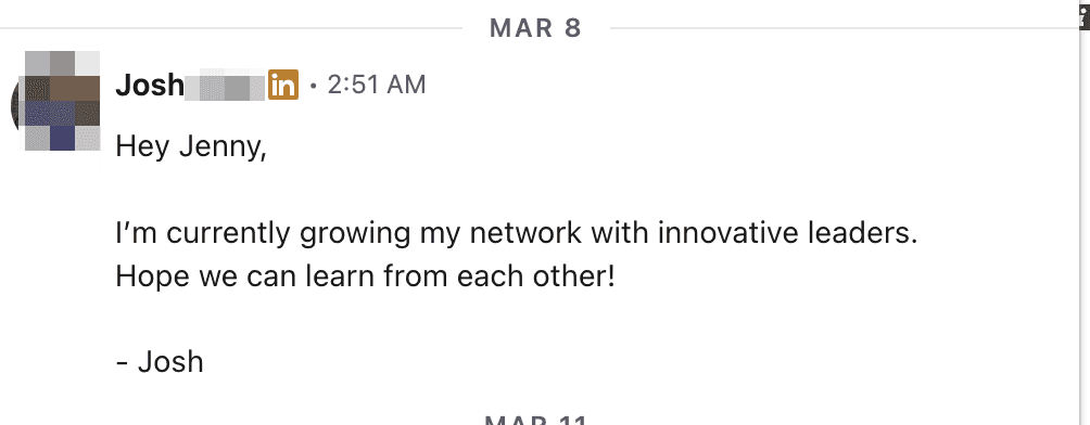 Unsuccessful LinkedIn Message