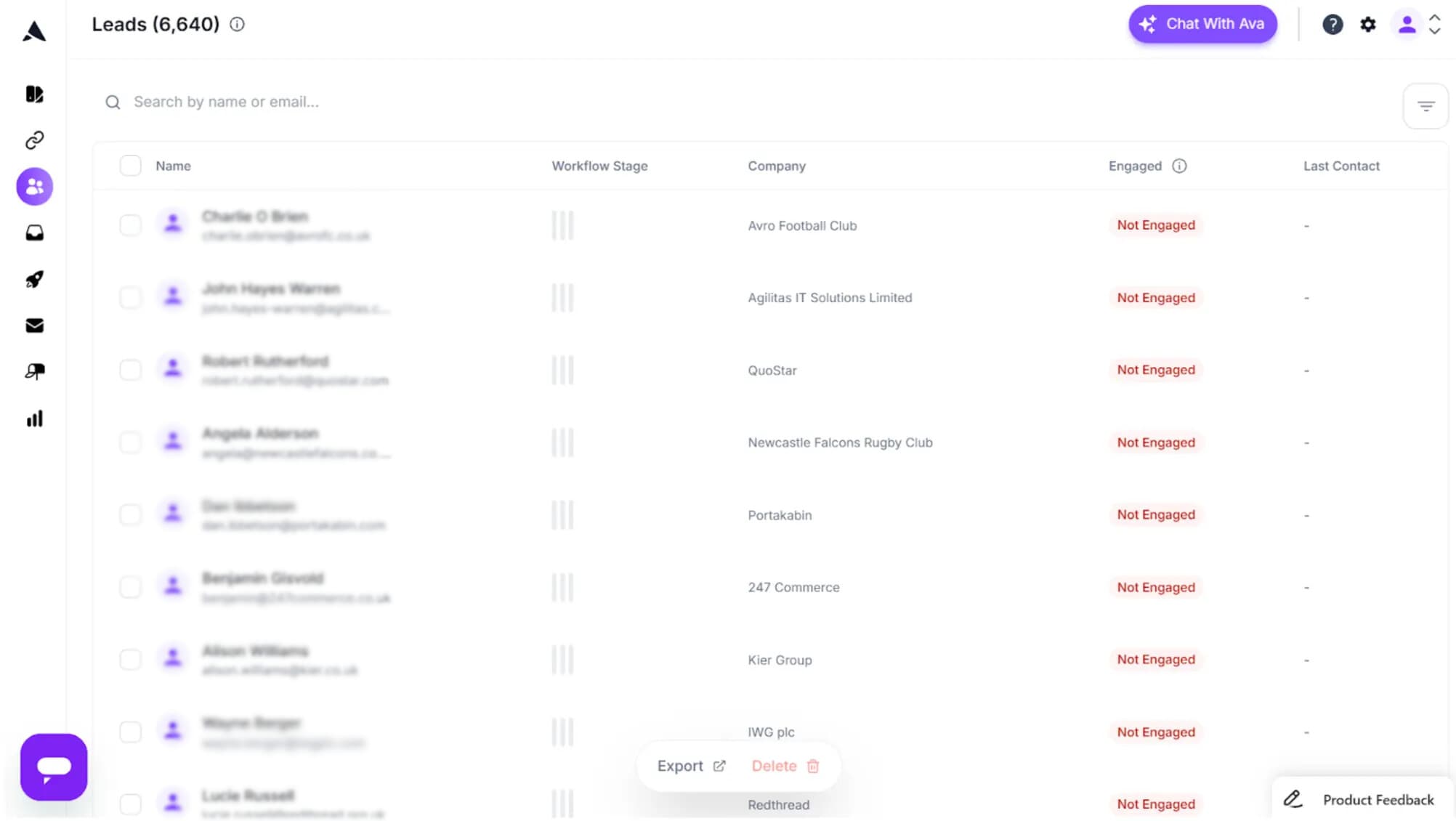 A sample of B2B lead data in Artisan