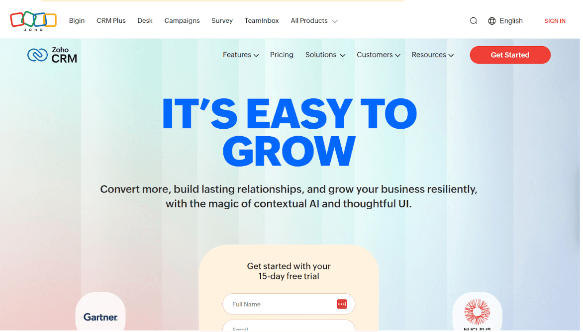 Zoho homepage