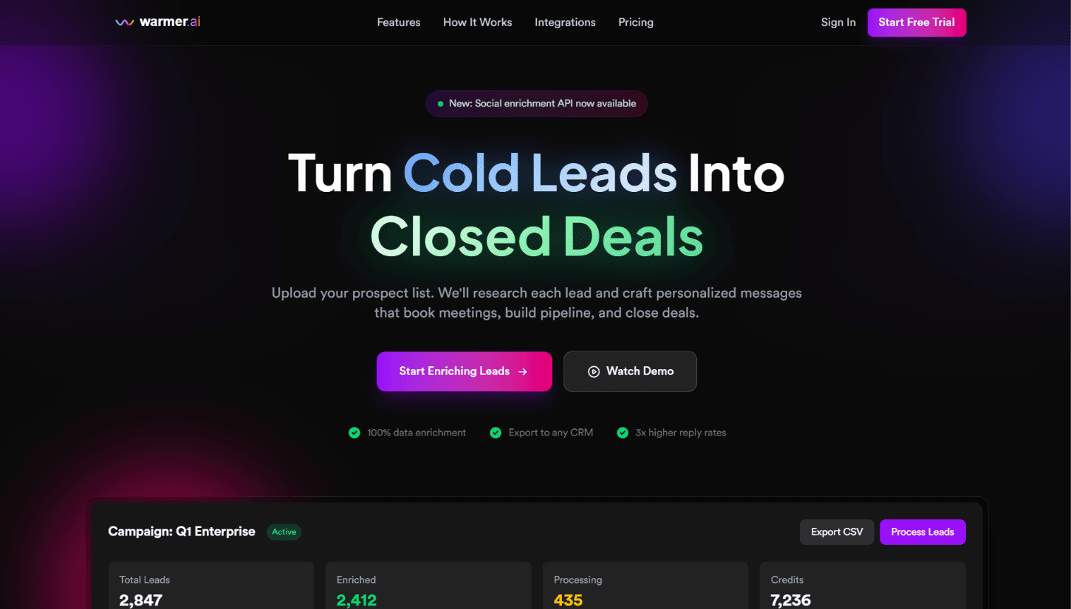 Warmer.ai Homepage