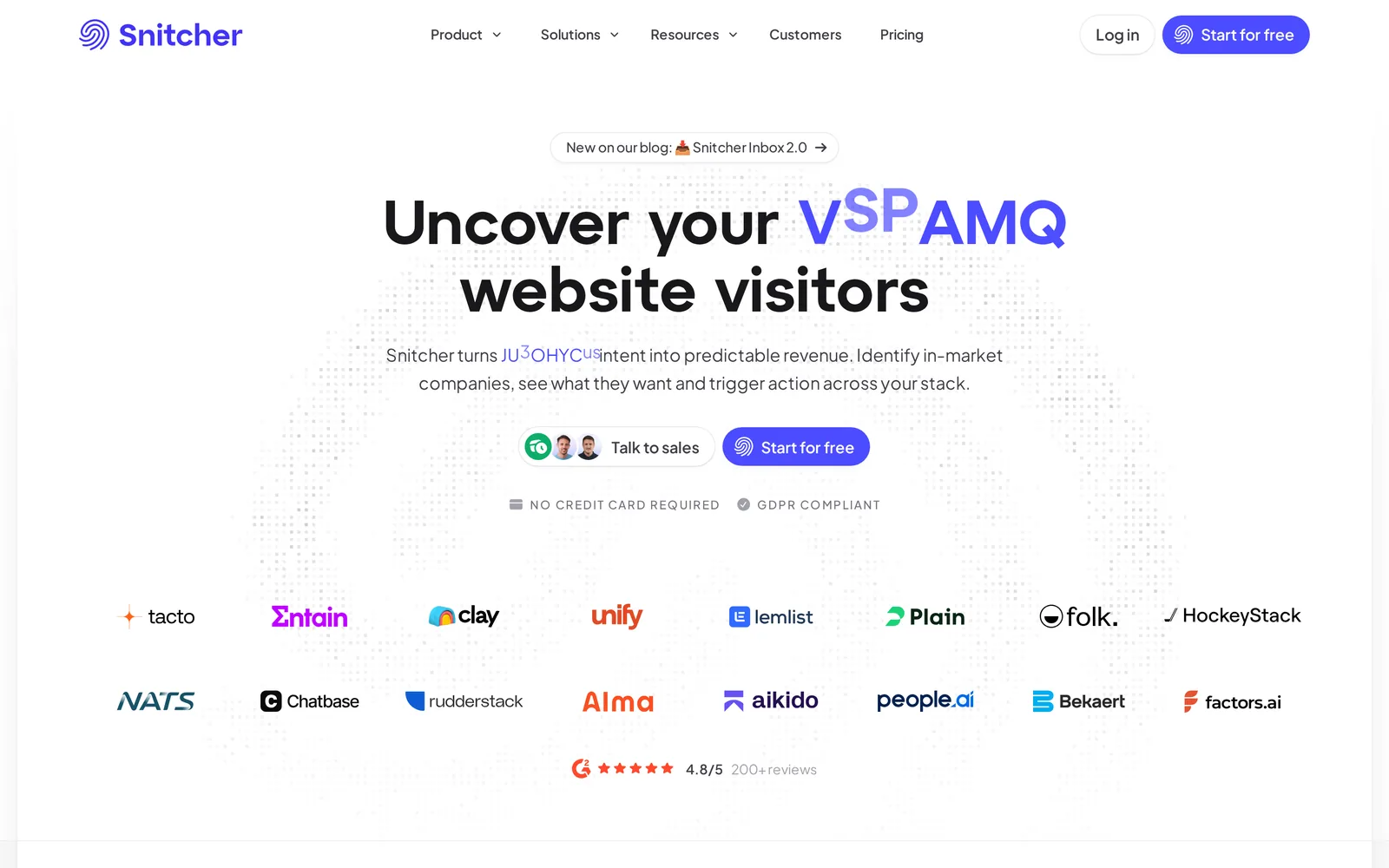 Snitcher homepage