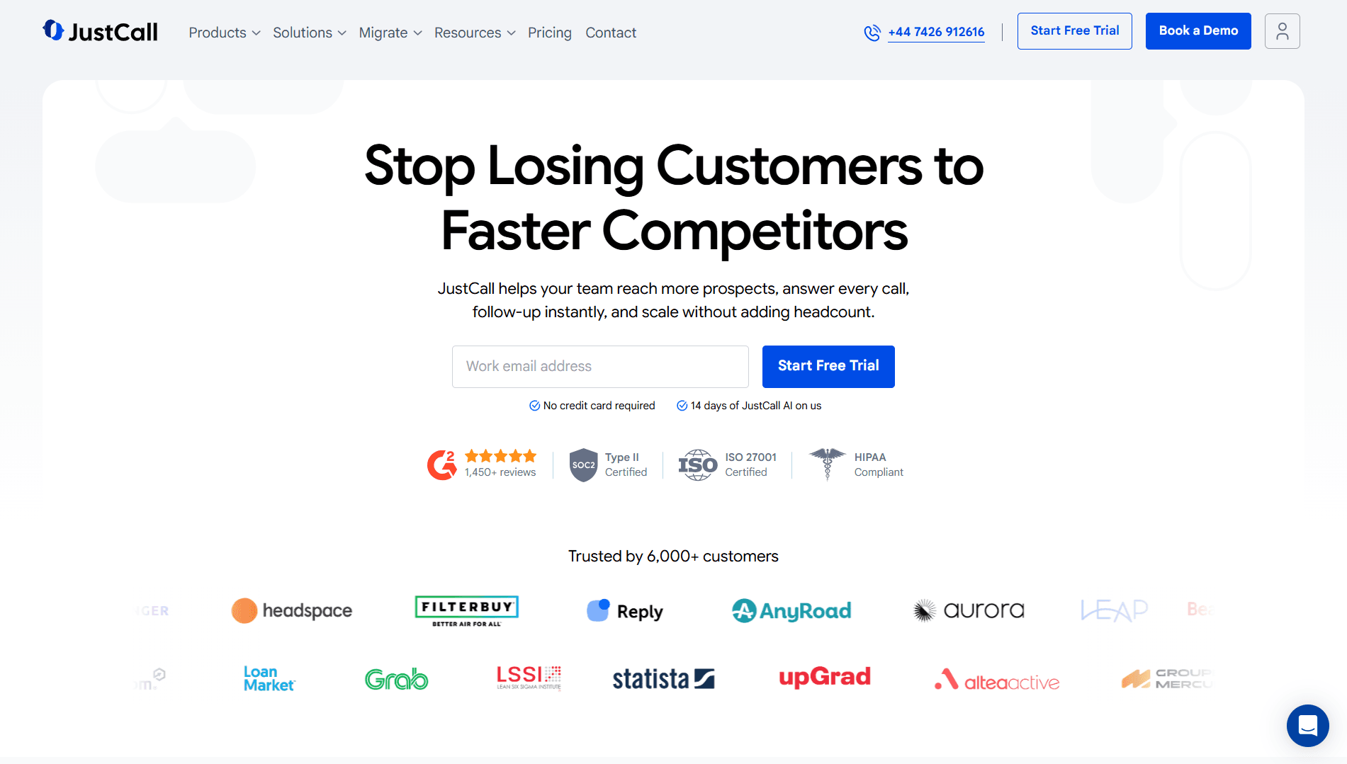 JustCall Dashboard Screenshot