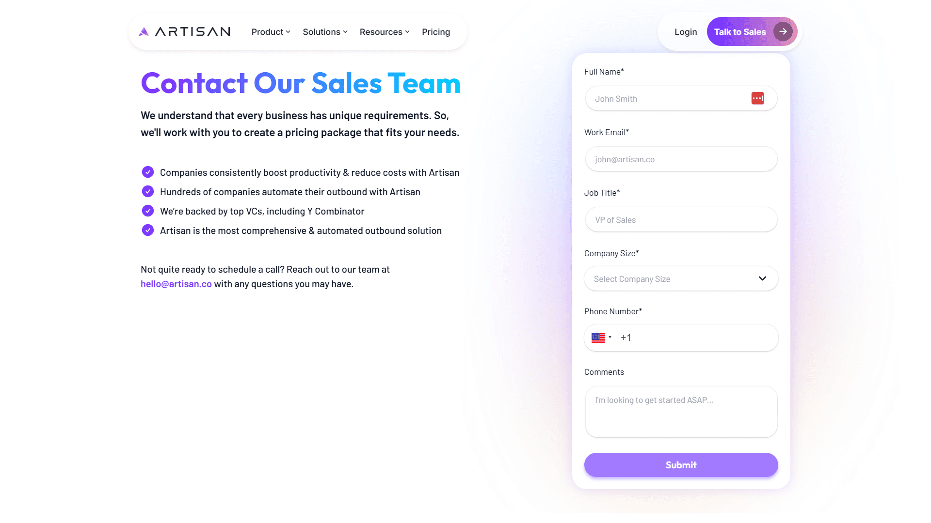 Artisan Sign-Up Page