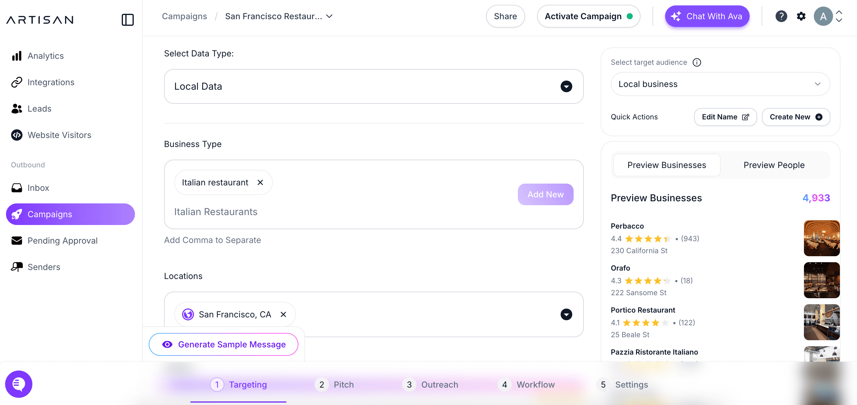 Artisan Local Business Data Screenshot